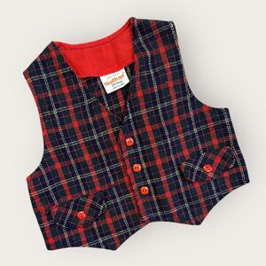 Vintage Healthtex Baby Plaid Vest Red Green USA Made 24 Months